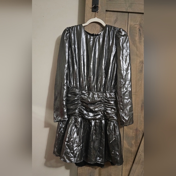Bar Ill Women's Metallic Lamé Blouson Mini Dress silver. Size small - Picture 5 of 13